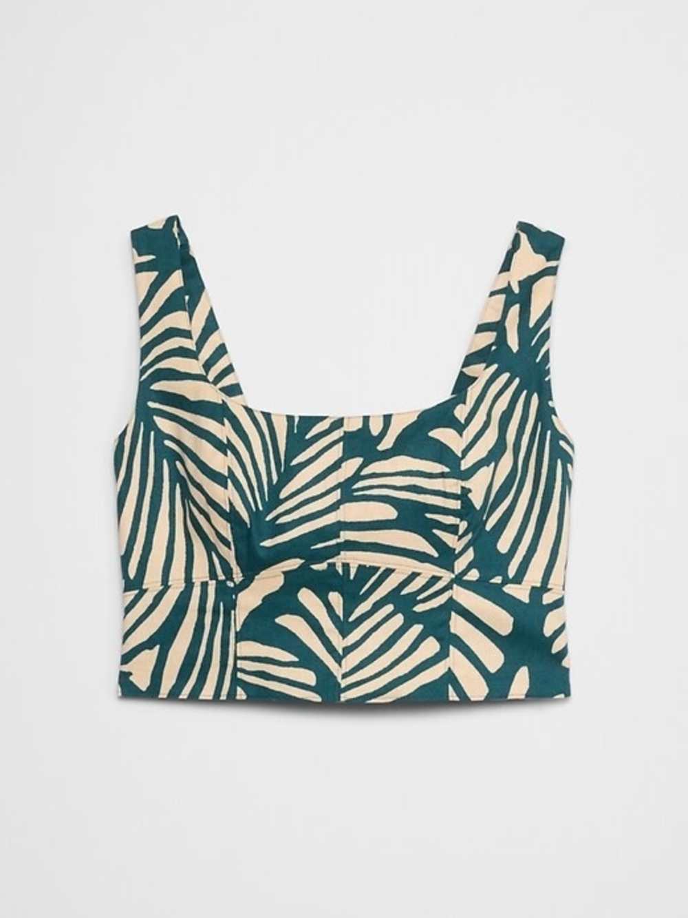 Banana Republic Factory Green Cream Leaf-Print Linen-Blend Square-Neck Bustier
